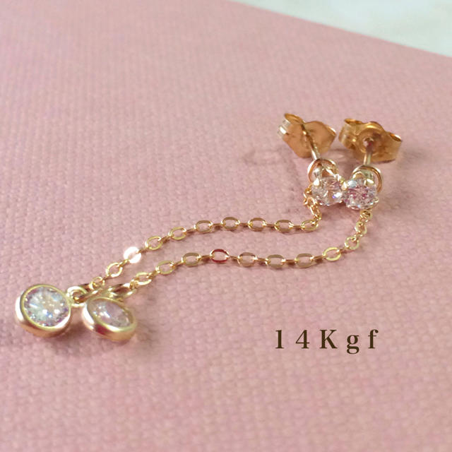 IENA(イエナ)の14Kgf 一粒ダイヤCZピアス＆ミドルチャーム 一粒ダイヤピアス 3ミリ レディースのアクセサリー(ピアス)の商品写真