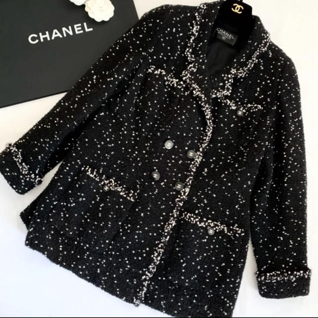 CHANEL - シャネル 正規 黒x白ツイードジャケットコートの通販 by タラコネル's shop｜シャネルならラクマ
