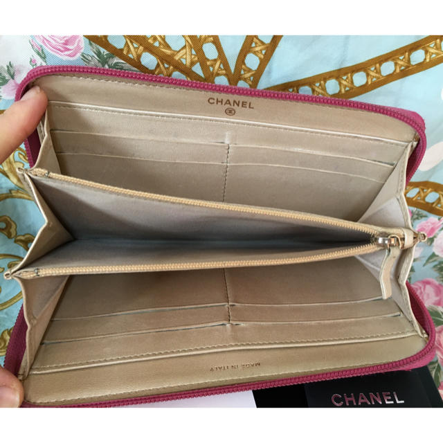 CHANEL シャネル 長財布 ラウンドファスナー カメリア ピンク