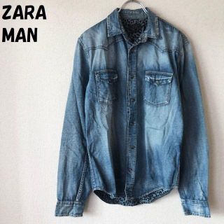 ザラ(ZARA)の【人気】ZARA MAN/ザラ マン デニムシャツ 裏地ヒョウ柄 USサイズS(シャツ)