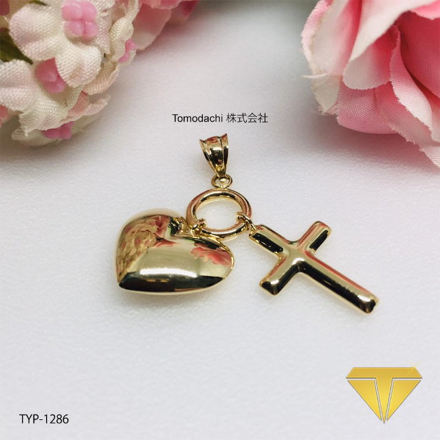 K18金 Heart and Cross ペンダントトップ