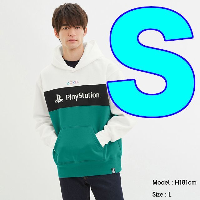 【S】(白) GU ビッグスウェットプルパーカ PlayStation