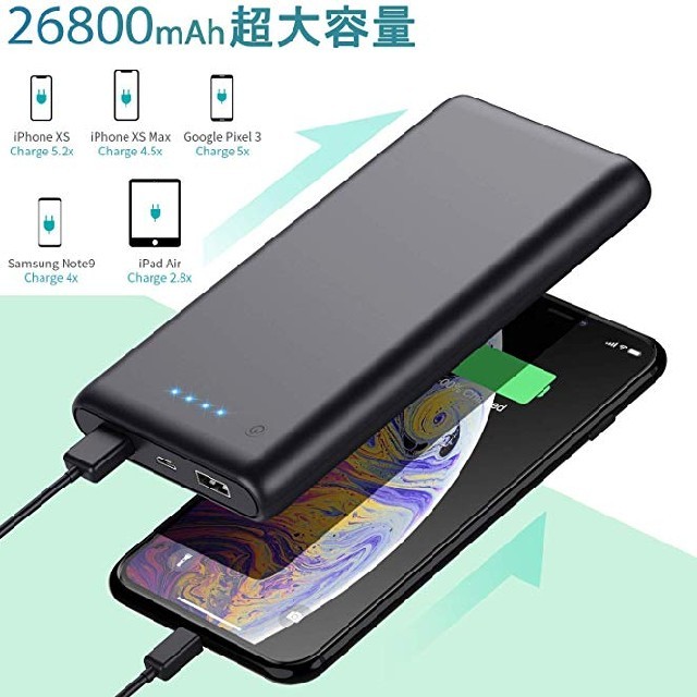 モバイルバッテリー【PSE認証済 急速充電】 2USB出力ポート 携帯充電器　黒 スマホ/家電/カメラのスマートフォン/携帯電話(バッテリー/充電器)の商品写真