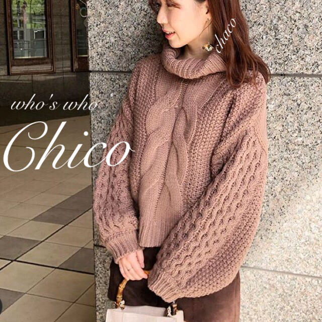 who's who Chico(フーズフーチコ)の新作¥7260【Chico】ワッフル袖ケーブルタートルニット ルーズニット レディースのトップス(ニット/セーター)の商品写真