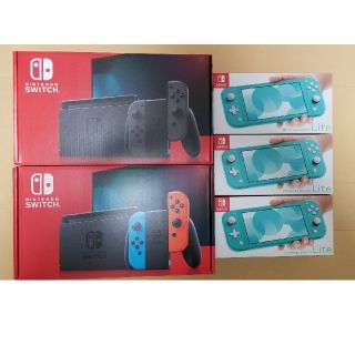 ニンテンドースイッチ(Nintendo Switch)の新品未開封　新型　任天堂スイッチ×2 任天堂スイッチライト×3 本体5台セット(家庭用ゲーム機本体)