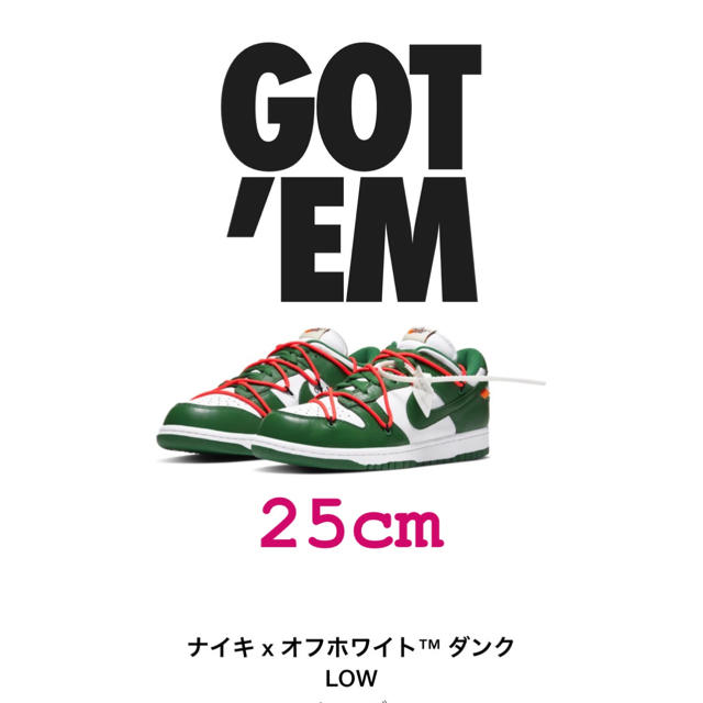 スニーカーnike off-white × DUNK Low 25cm