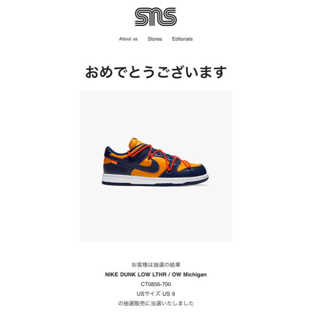 SNS当選 即日発送可能 NIKE OFF WHITE DUNK ミシガン 27