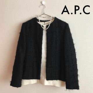 アーペーセー(A.P.C)のA.P.C/ノーカラーモヘアツイードJKT/ブラック/(ノーカラージャケット)