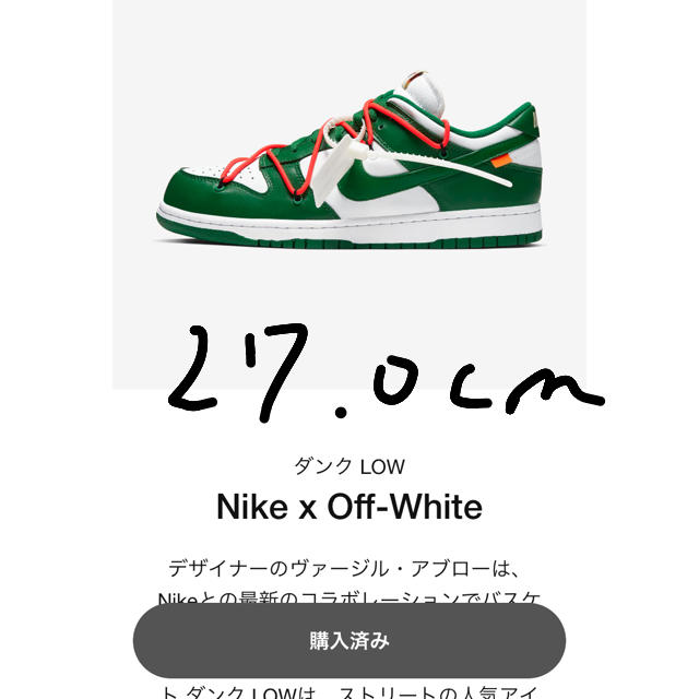 dunkナイキ　ダンク　off-white 27.0cm