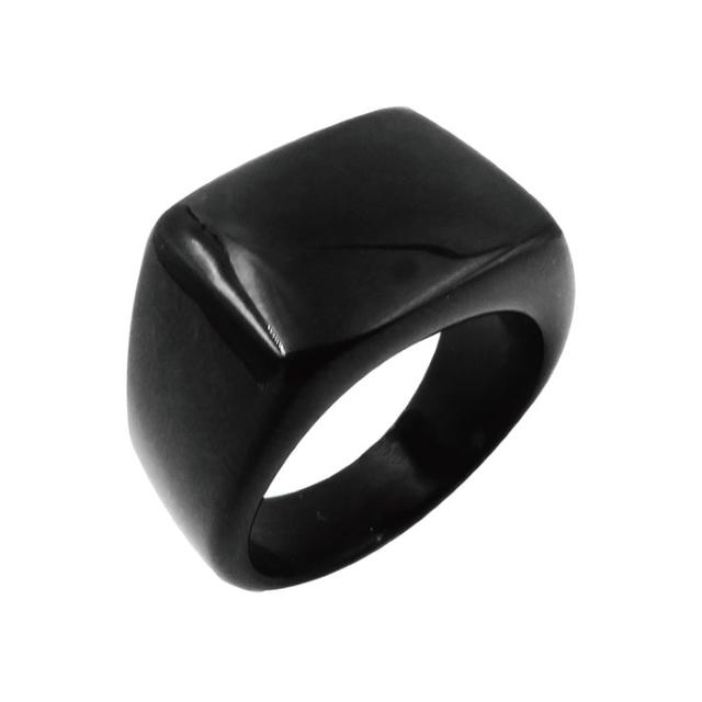 リング 指輪 印台 ブラック ステンレス 艶あり シグネット スクエア メンズ メンズのアクセサリー(リング(指輪))の商品写真
