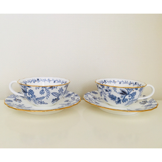 ノリタケ(Noritake)のノリタケ　ボーンチャイナ　ブルーソレンティーノ　カップ＆ソーサー　ペア(グラス/カップ)