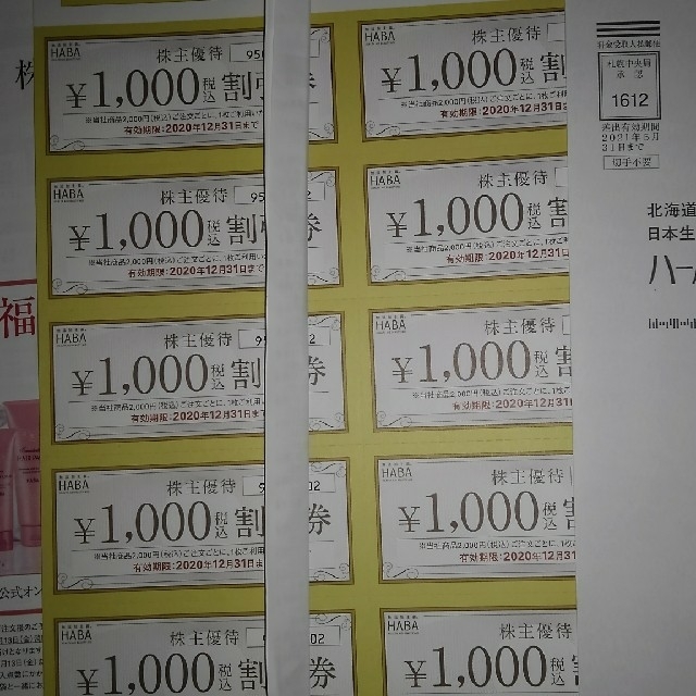 優待券/割引券HABA　株主優待割引券 　1000円×10枚