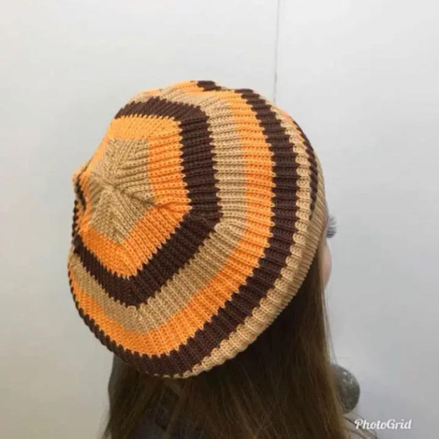新品☆マルチボーダー柄ベレー帽 MB–003 オレンジ系 レディースの帽子(ハンチング/ベレー帽)の商品写真