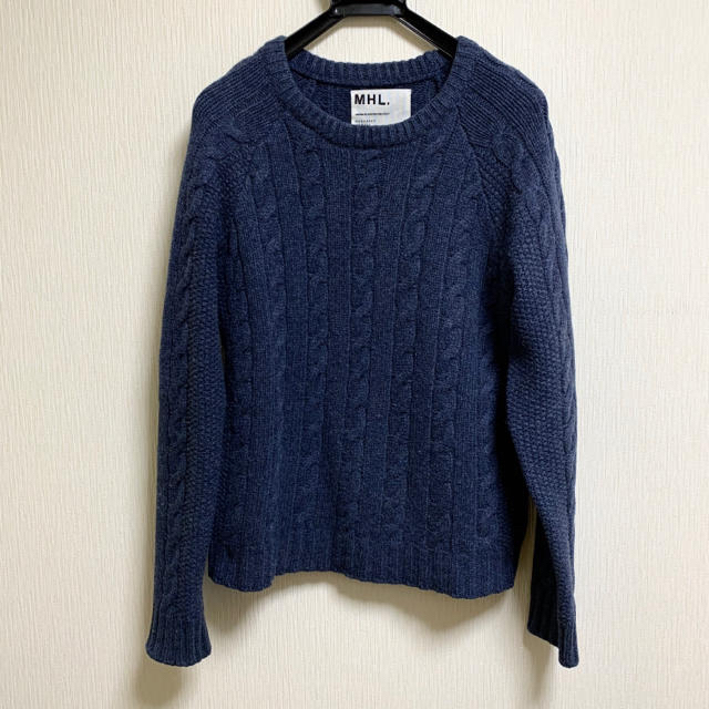 MARGARET HOWELL(マーガレットハウエル)の【美品】MHL. ケーブルニットセーター　M ブルー系 メンズのトップス(ニット/セーター)の商品写真