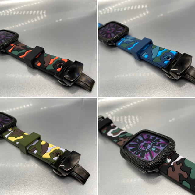 Apple Watch(アップルウォッチ)の■4色から■カモフラージュラバーベルトブラックバックル■アップルウォッチ用■ メンズの時計(ラバーベルト)の商品写真