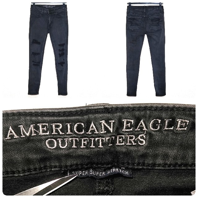American Eagle(アメリカンイーグル)のアメリカンイーグル ジェギング US2 ダメージ加工 ウォッシュブラック AEO メンズのパンツ(デニム/ジーンズ)の商品写真