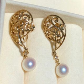 ミキモト(MIKIMOTO)の専用。新品同様美品ミキモトダイヤモンドデザインパールイヤリングとK14パール(イヤリング)