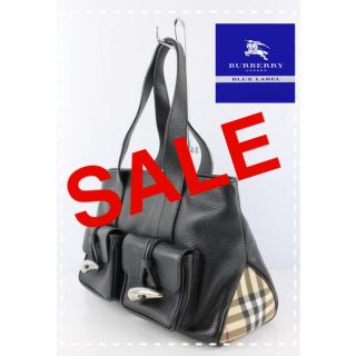 バーバリーブルーレーベル(BURBERRY BLUE LABEL)の【美品】Burberry バーバリーブルーレーベル 黒 革 トートバック(トートバッグ)