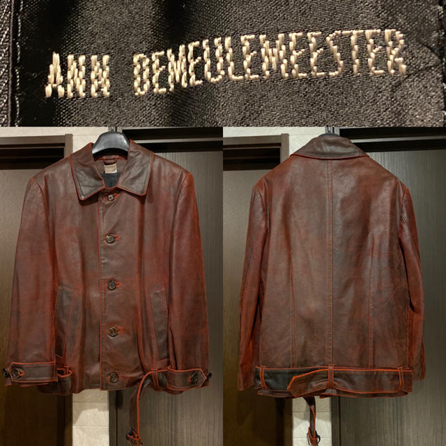 Ann Demeulemeester デストロイ加工牛革レザージャケット レッド