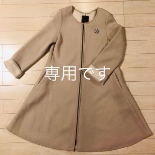 上品◆フォクシーニューヨーク ロングコート ノーカラー 春コート ベージュ 38