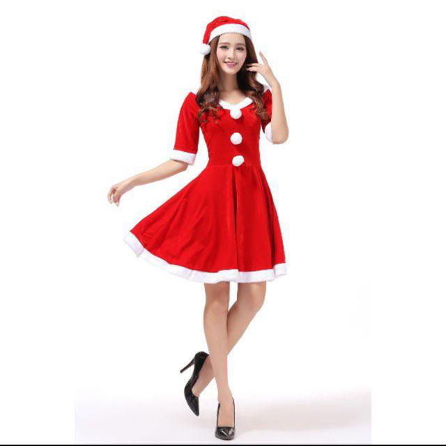 サンタ　クリスマス衣装　コスプレ　コスチューム　膝丈 エンタメ/ホビーのコスプレ(衣装一式)の商品写真