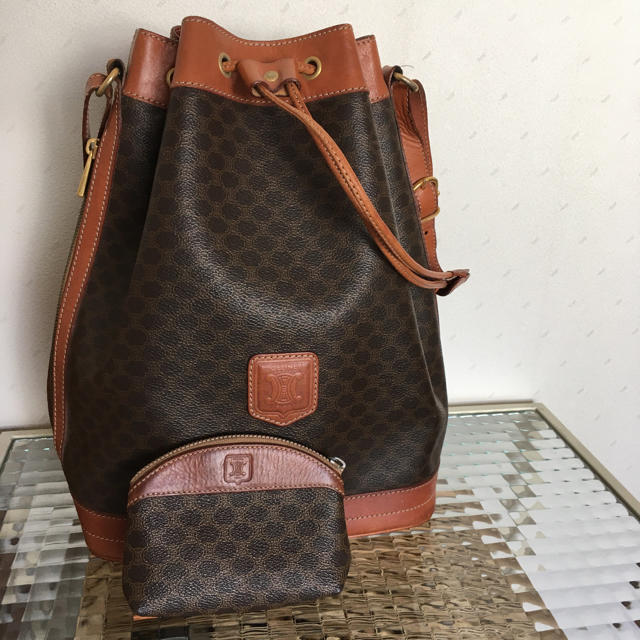 お値下げ セリーヌ マカダム ショルダー巾着バッグ ポーチ