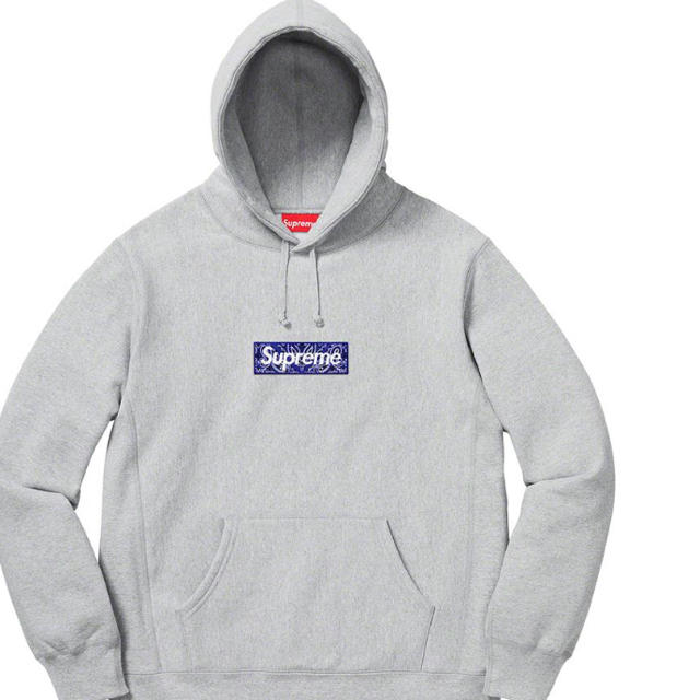 豪華ラッピング無料 Supreme グレーMサイズ hoodie logo box bandana