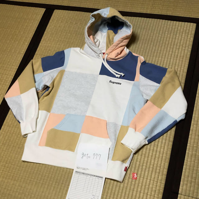 S supreme  patchwork hooded sweatshirt