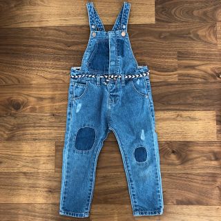 ザラキッズ(ZARA KIDS)の美品 ZARA パッチワークデニム オーバーオール 92cm(パンツ/スパッツ)