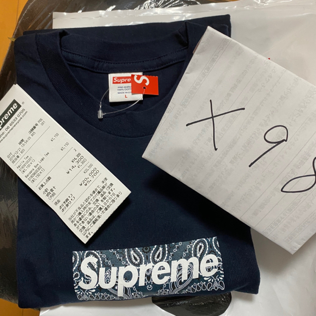 Supreme Bandana box logo tee navy Lネイビー - Tシャツ/カットソー ...