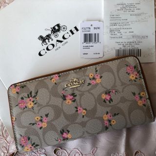 コーチ(COACH)の【新品】コーチ 長財布 花柄 シグネチャー ベージュ 小花(財布)