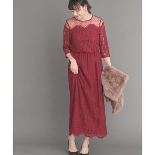 アーバンリサーチロッソ(URBAN RESEARCH ROSSO)の美品URBANRESERARCH Chacoドットチュール×パネルレースドレス(ロングドレス)