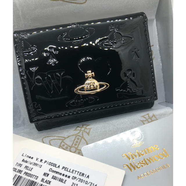 21600振動 / Vivienne Westwood - Vivienne Westwood エナメル　三つ折り　財布　黒　新品未使用の通販 by ぷーちゃん's shop