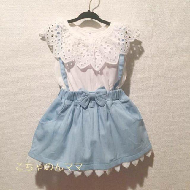 100 デニム サロペット風ワンピース キッズ/ベビー/マタニティのキッズ服女の子用(90cm~)(ワンピース)の商品写真