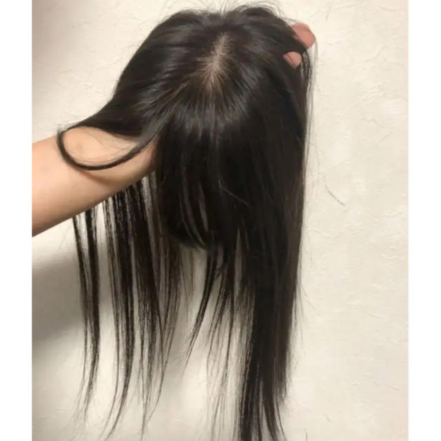長さ約33cmタイプ  前髪付き総手植えヘアピース 人毛100% 自然な黒髪色ヘアケア
