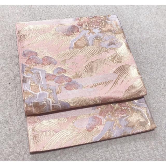 まるえ◆くすみピンクに松と波◆正絹袋帯◆m798