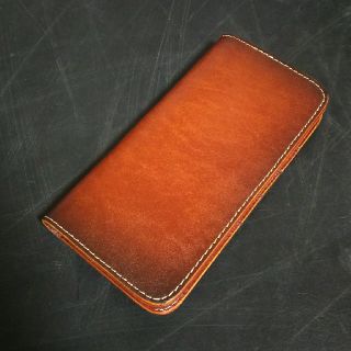 栃木レザー　ロングウォレット　二つ折り長財布　ブラウン　ハンドメイド(長財布)