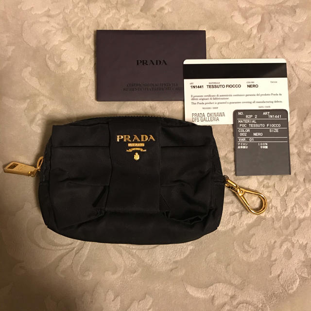 PRADA - 正規品 プラダ PRADA リボンポーチ 化粧ポーチ ブラック 黒の