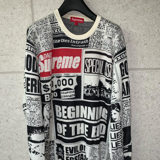 18AW supreme newspaper sweater 納品書付き L