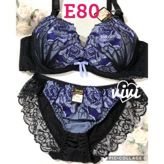 ブラジャー＆ショーツ♡E80☆パープルの花柄グラデーションが綺麗☆(ブラ&ショーツセット)