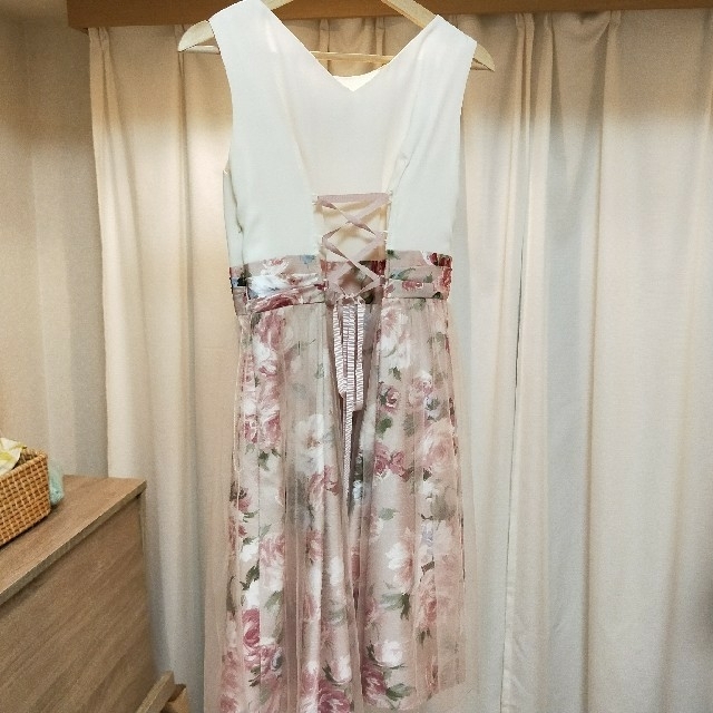 無地×花柄プリント・チュールスカートドレス 1