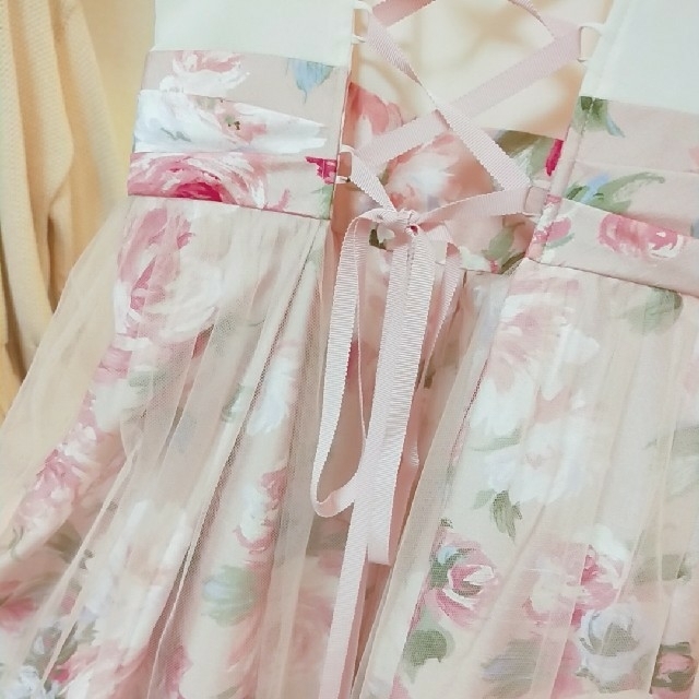 無地×花柄プリント・チュールスカートドレス 2