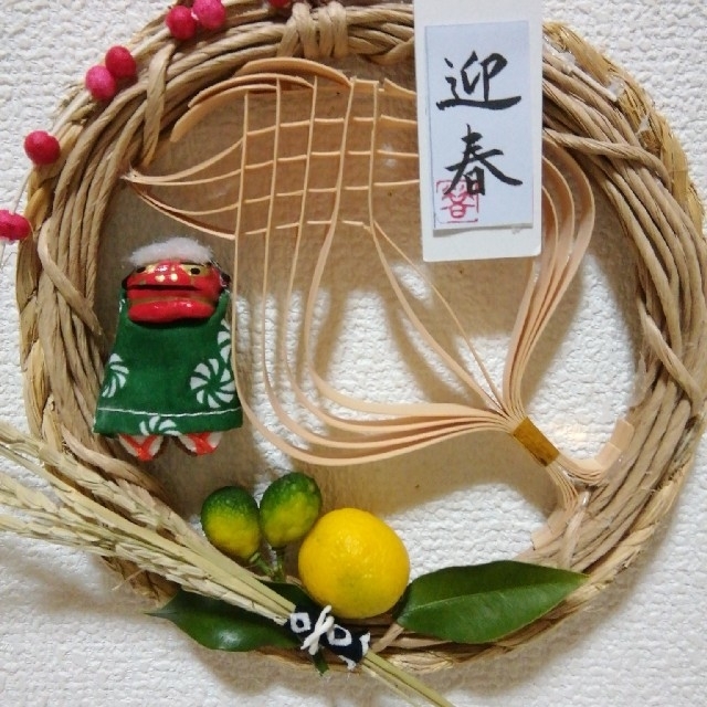 お正月ミニ飾り　しめ縄、稲、金柑、獅子舞