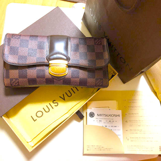 LV ダミエ システィナ 長財布 ルイヴィトン 金具 ポルトフォイユ 茶色