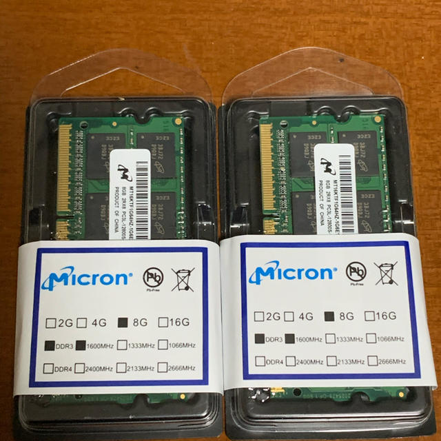 Micron新品未使用未開封DDR3L 12800 8GB 2枚PC/タブレット