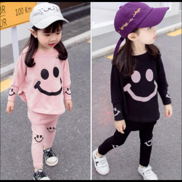 にこちゃん　セットアップ　黒/ピンク　80 90 100 110 120 キッズ/ベビー/マタニティのキッズ服女の子用(90cm~)(ワンピース)の商品写真