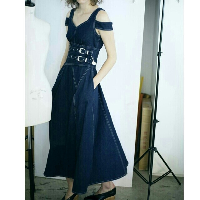 エントリー最大P14倍以上 Sheer Jacquard Docking Dress ネイビー