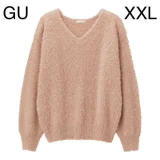 ジーユー(GU)の値下げ中 GU フェザーヤーンVネックセーター PINK XXL(ニット/セーター)