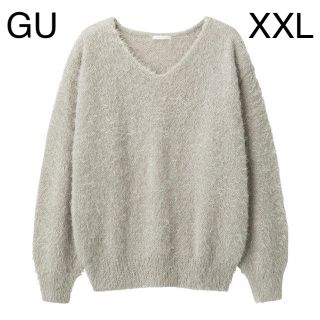 ジーユー(GU)の値下げ中 GU フェザーヤーンVネックセーター LIGHT GRAY XXL(ニット/セーター)