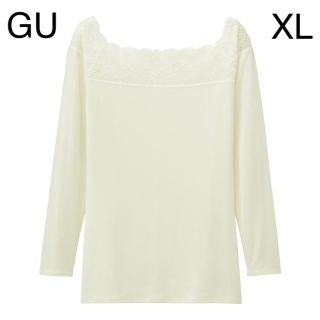 ジーユー(GU)の値下げ中 GU ウォームレースワイドネックT(8分袖) OFF WHITE XL(アンダーシャツ/防寒インナー)